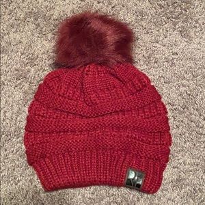 Pom Pom Beanie in Burgundy